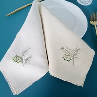 10pcslot christmas leaf embroidery napkin kitchen decoration dust cover western food handkerchief 42 42cm