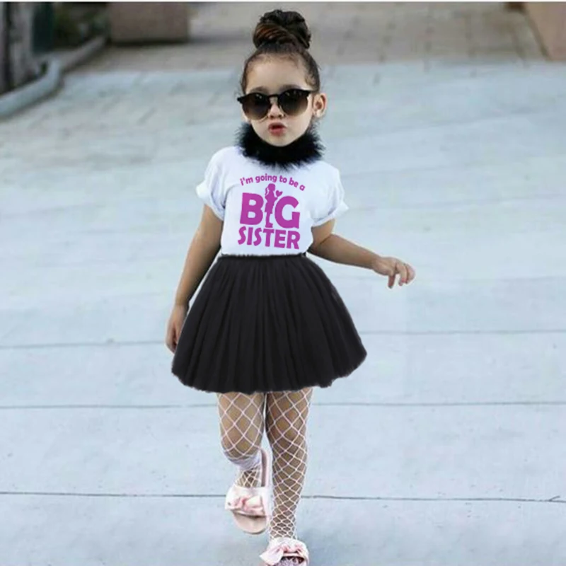 Забавная модная футболка для девочек из 2 предметов с надписью «I'm Going To Be A Big Sister» комплекты с топами и фатиновой юбкой-пачкой одежда с надписью «Big Sister»