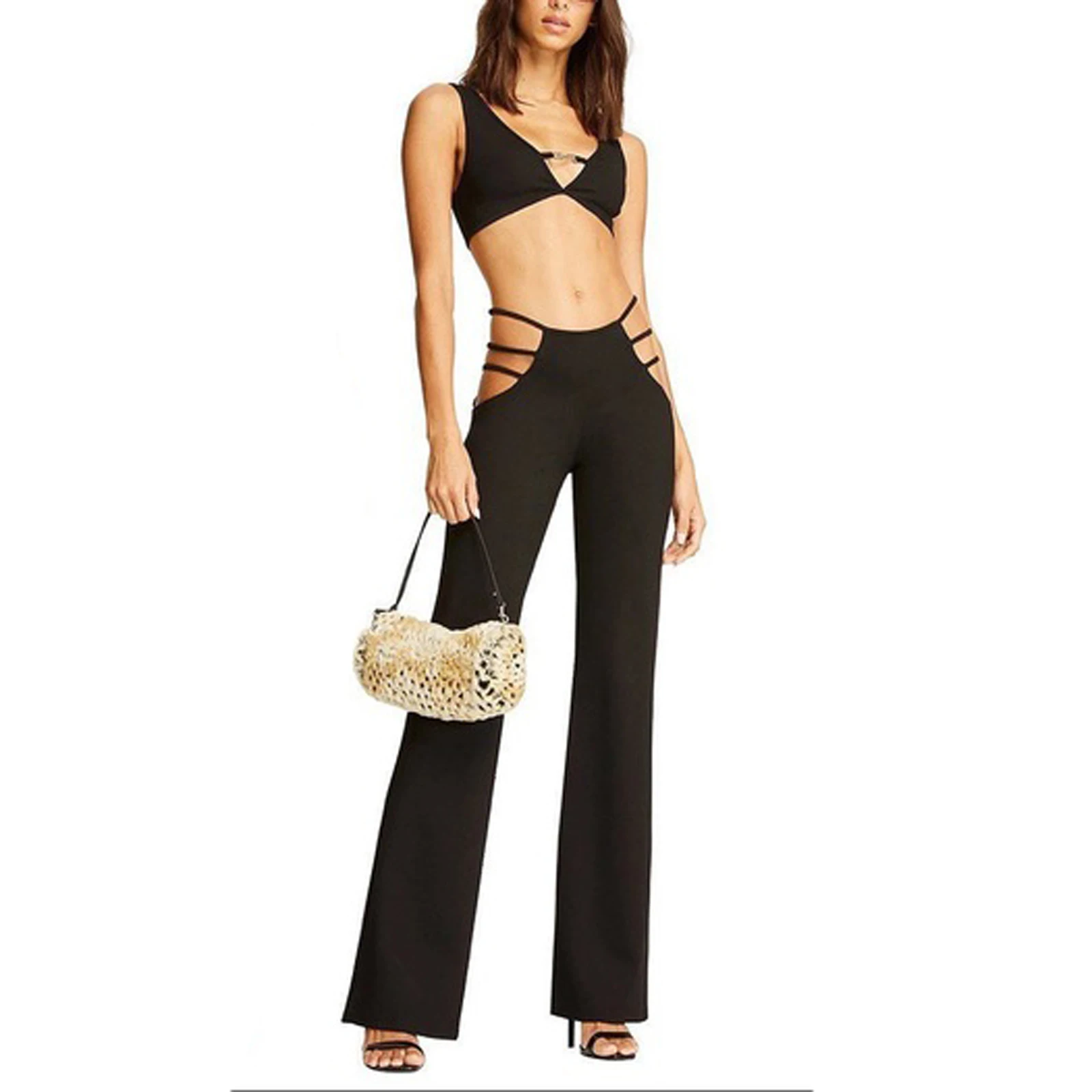 

Summer Womens Fashion Solid Color Vest Sexy V-neck Backless Exposed Navel Sleeveless Slim Short Tops Black