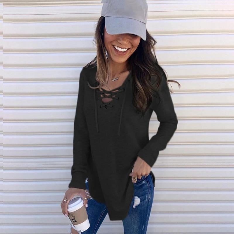 Женская толстовка с v образным вырезом однотонная облегающая одежда Свободный