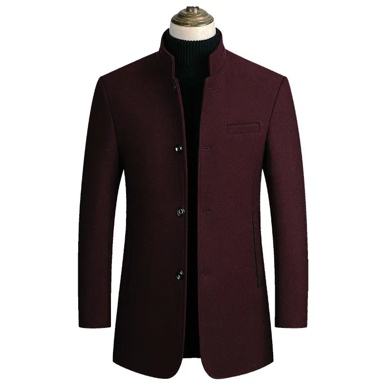 Men's Long Warm Fleece Lined Coat Wool Blends High Quality Single Breasted Trench for Men Autumn Winter Jacket |