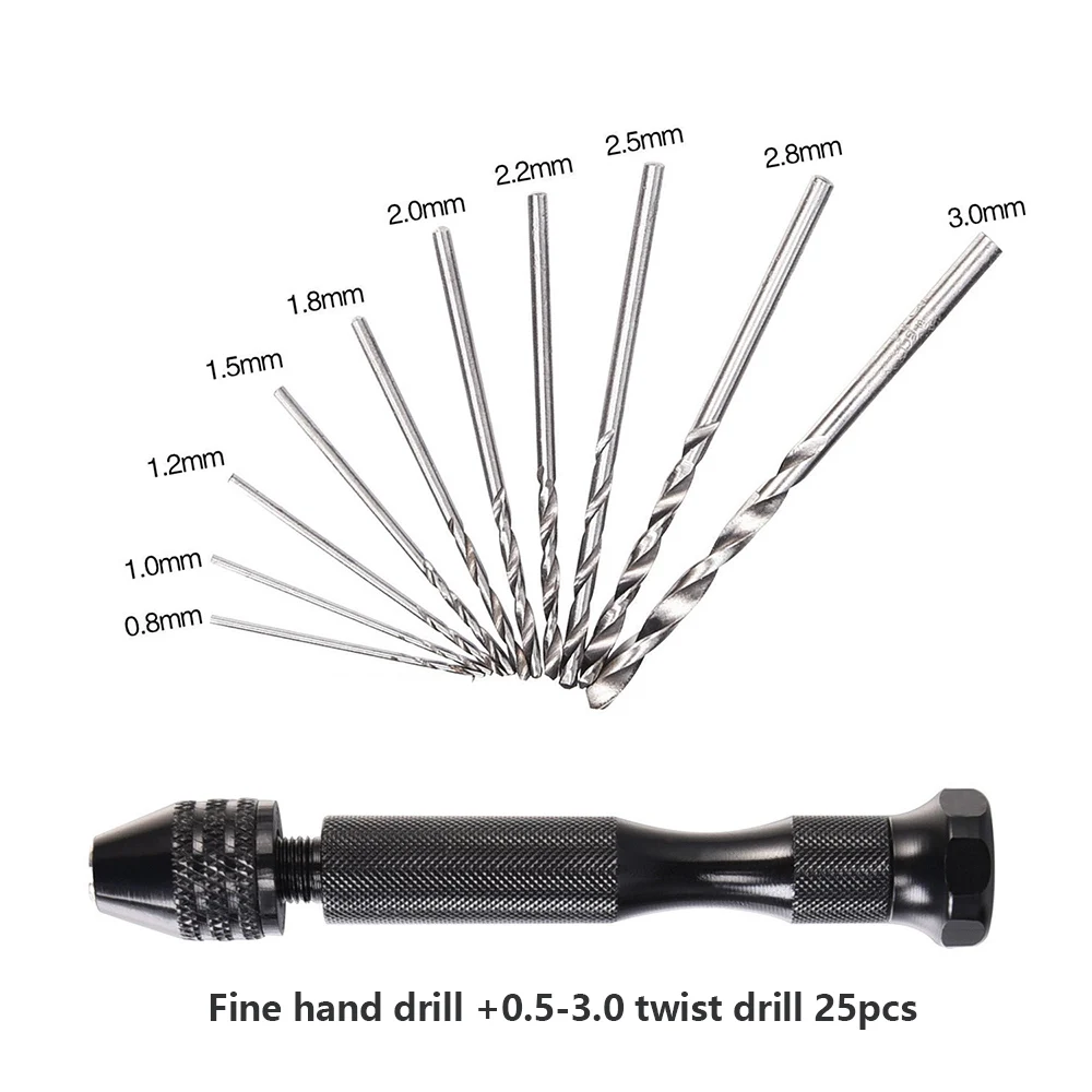 Черная ручная дрель и 25 шт. набор сверл для деревообработки 0 5 3 мм модели