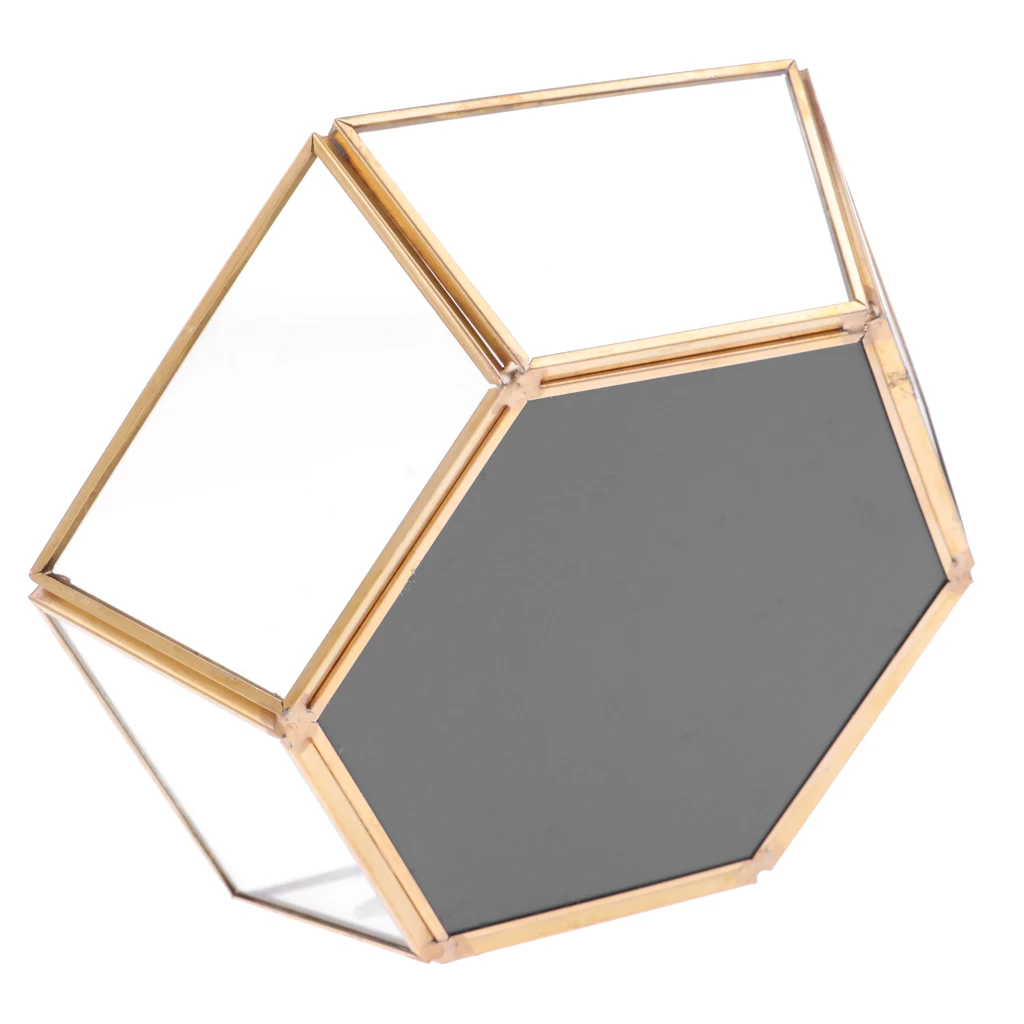 

Hexagonal Metal Glass Jewelry Tray Tabletop Succulent Plants Planter Box