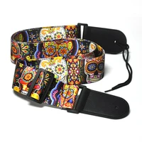 150cm long 5cm wide floral skull color printed guitar bass strap polyester w leather head