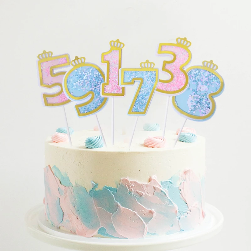 

1Pc Number Cake Toppers Baby Shower Birthday Decoration Pink Blue 0-9 Digital Cake Topper Wedding Birthday Party Dessert Decor 7