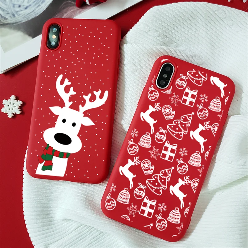 Красный матовый Рождественский Мягкий ТПУ чехол s для iPhone 7 8 6 6S Plus 10 11 Pro XS Max X XR XS чехол для iPhone 7 Plus чехол для телефона