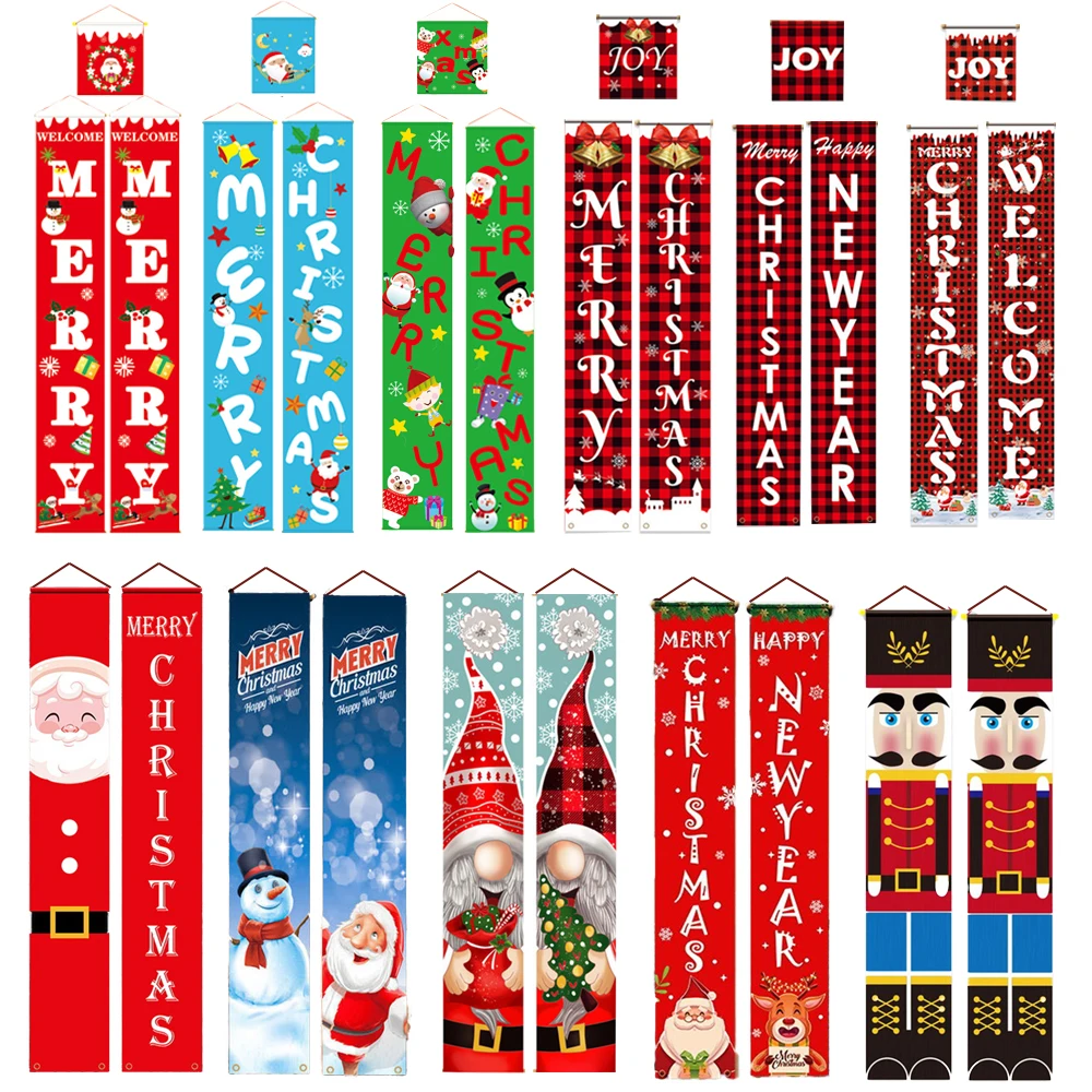 

1set Christmas Decorations for Home Merry Christmas Couplet Banner Party House Door Porch Hanging Flags Sign Ornament Supplies