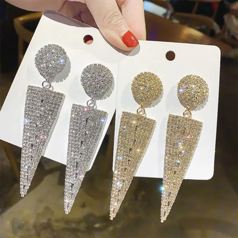 

Jewelry Big Earrings For Women Geometric Triangle Metal Crystal Drop Dangle Earrings Fashion Party Earrings F2TD