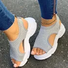 Сандалии женские на платформе, эластичная ткань, без застежки, удобная прогулочная обувь, повседневные, лето 2020