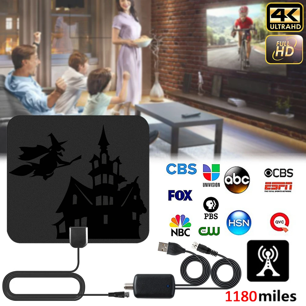 

4K Digital HDTV Aerial Indoor Amplified Antenna 1180 Miles Range With DVB-T2 Freeview TV For Life Local Channels Broadcast