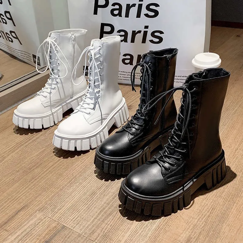 Модные Белые крутые женские ботинки средней длины в стиле панк современные