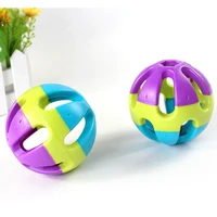 2021 new pet dog cat toy colorful rubber round ball with small bell toy ring toy