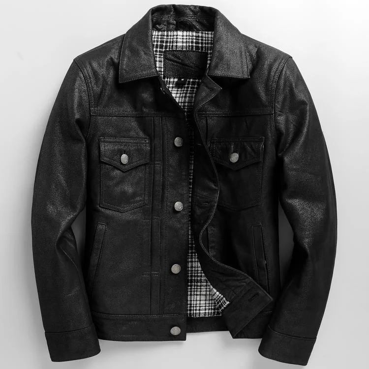

2021 Leather Men's new top Leather Slim Fit short Korean Lapel casual fashion trendy men's leather jacket