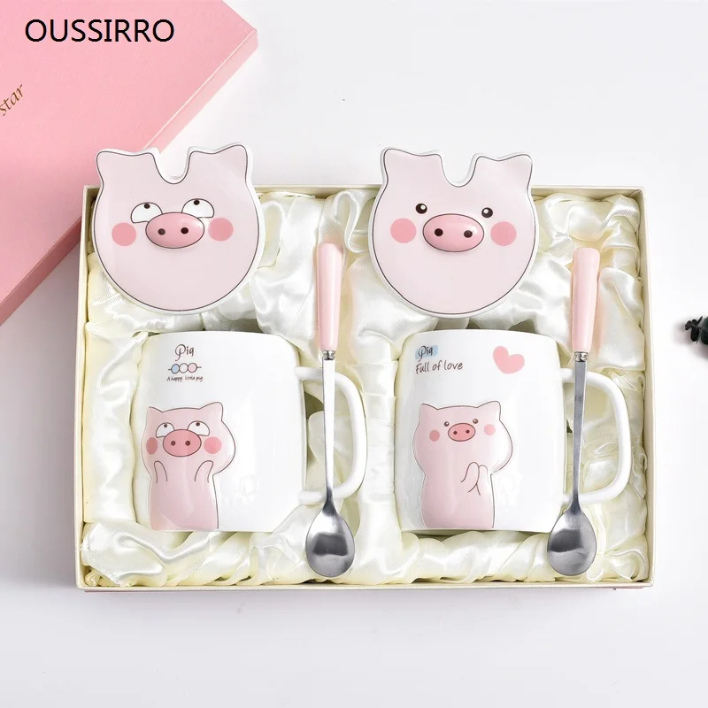 2 шт./компл. Творческий Керамика пара чашка кружка Love на тему свинок с ложкой