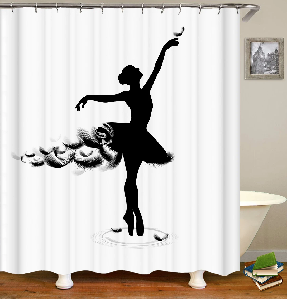 

Black and White Forest Curtain Waterproof Shower Curtains Polyester Washable Home Decoration Curtain with Hook