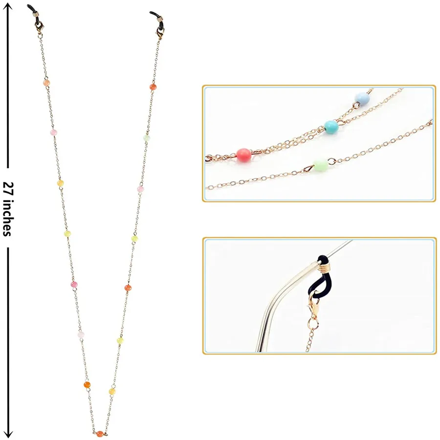 

2021 New Fashion Women 6 PCS Sunglasses Chain Necklace Anti-loss Beaded Mask Rope Chain Glasses Chain Available Wholesale