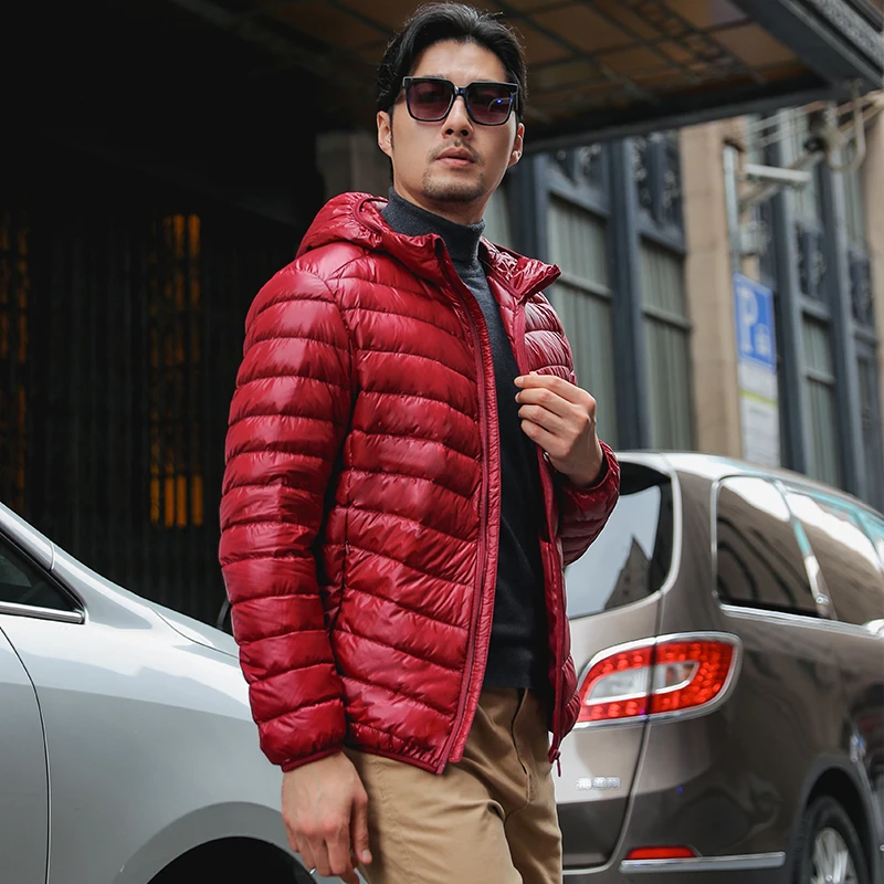 Fitaylor 2021 Men Autumn White Duck Down Jackets Fashion Hooded Plus Size S-7L Ultralight Coat Portable Slim Parkas |