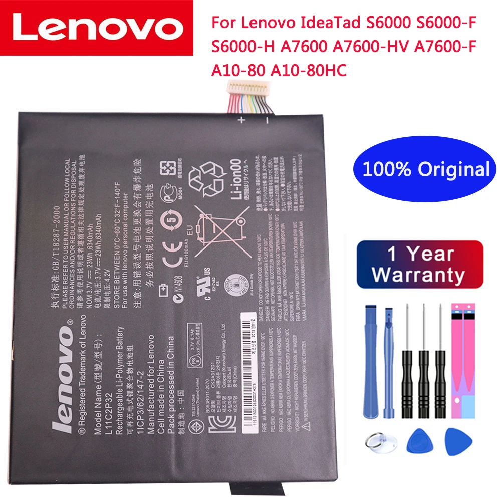 100% Оригинальный аккумулятор 6340 мА/ч, L11C2P32 для Lenovo IdeaTad S6000 S6000-F S6000-H A7600 A7600-HV A7600-F A10-80 A10-80HC + Инструменты