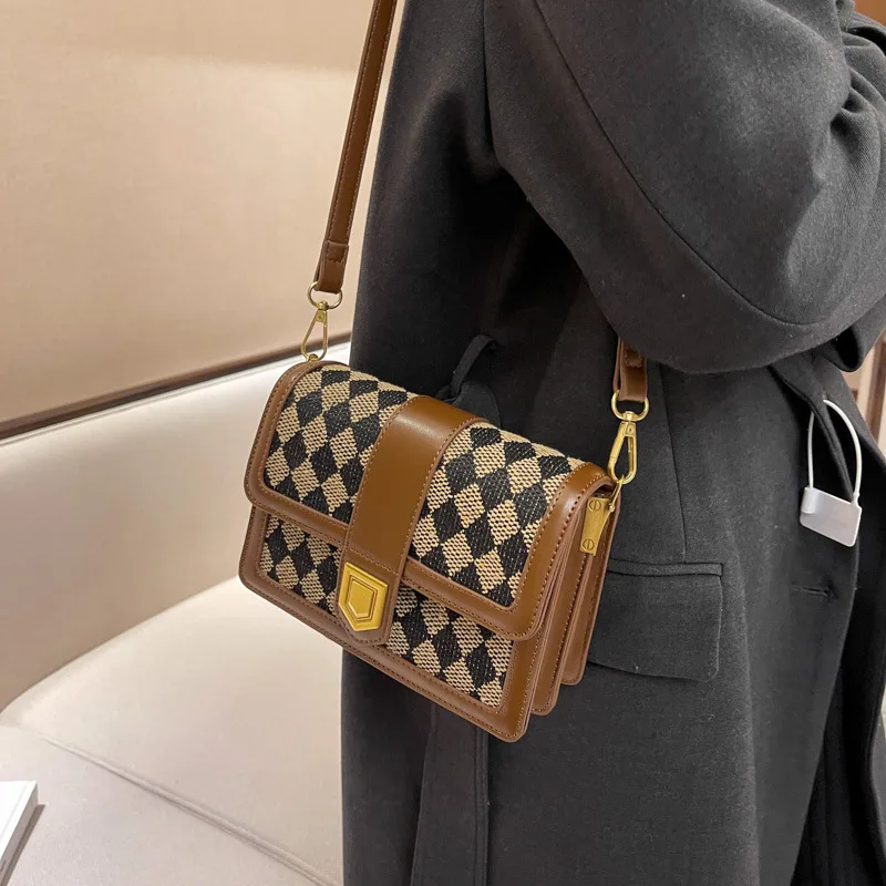 

Модная женская сумка через плечо с узором, мессенджер с цветным блоком и цепочкой, композитная Сумочка через плечо