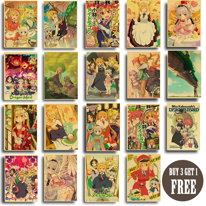 

Vintage Anime SeriesMiss Kobayashi's Dragon Maid Retro Kraft Paper Poster For Wall Art Home Decor Living Room Pictures