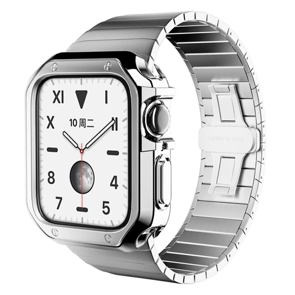 

Ремешок и силиконовый чехол для Apple Watch Band 45 мм 41 мм 44 мм 40 мм 38 мм 42 мм, браслет из нержавеющей стали correa iwatch series 7 5 SE 6 4