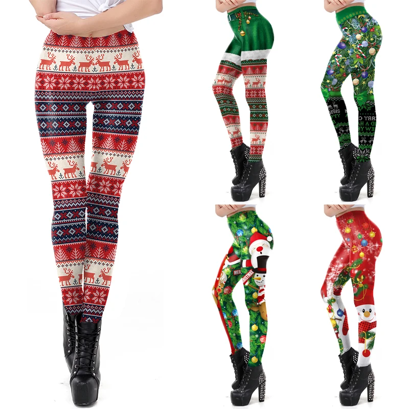 

Autumn Winter Cosplay Party Show Leggings Christmas Knot Pattern Printing Ladies High Waist Tight Sports and Leisure Leggings