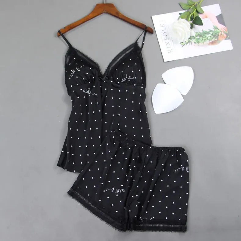 Женская сексуальная шелковая атласная пижама без рукавов с v-образным вырезом