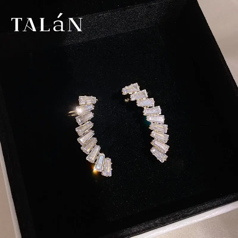 

Square Zircon Delicate Earrings Korean Temperament Entry Lux Special-Interest Design Ear Clip Internet Celebrity 925 Silver Pin