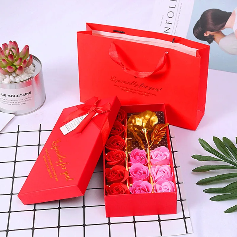 12 шт./компл. 24K Золотая Роза Подарочная коробка для девушки практичная креативная