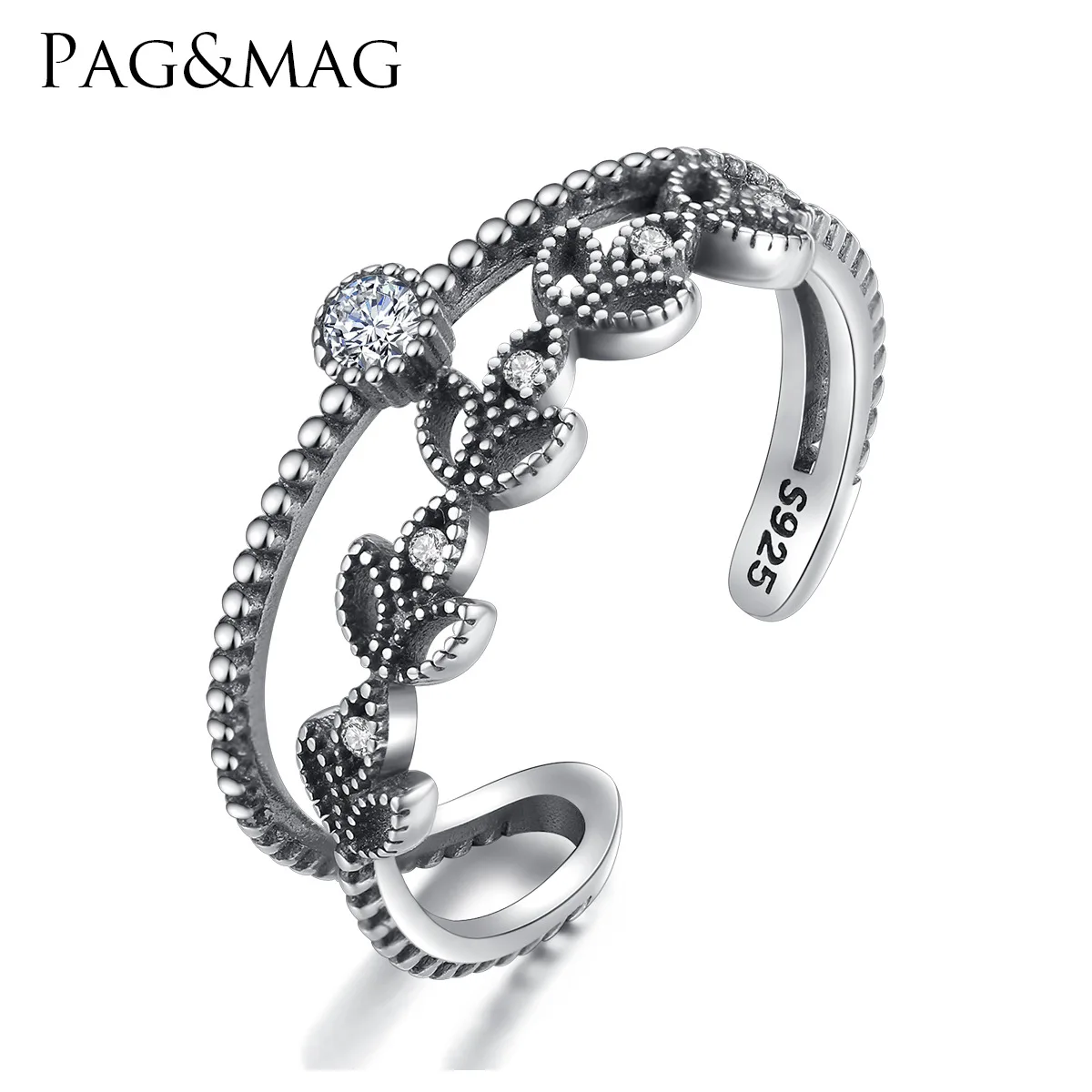 

PAG-MAG S925 Thai Silver Ring Women's Fashion Fresh Leaves-Shaped AAA-class zircon bracelet