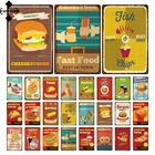 Металлическая Настенная Наклейка в виде гамбургера для фаст-фуда, фри, жестяная пластина, металлический постер, Настенный декор для кухни, пиццы