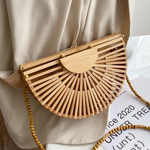 Designer 2021 summer Luxury handbag for women shoulder bag semicircle bamboo woven beach bag Mobile  in Pakistan