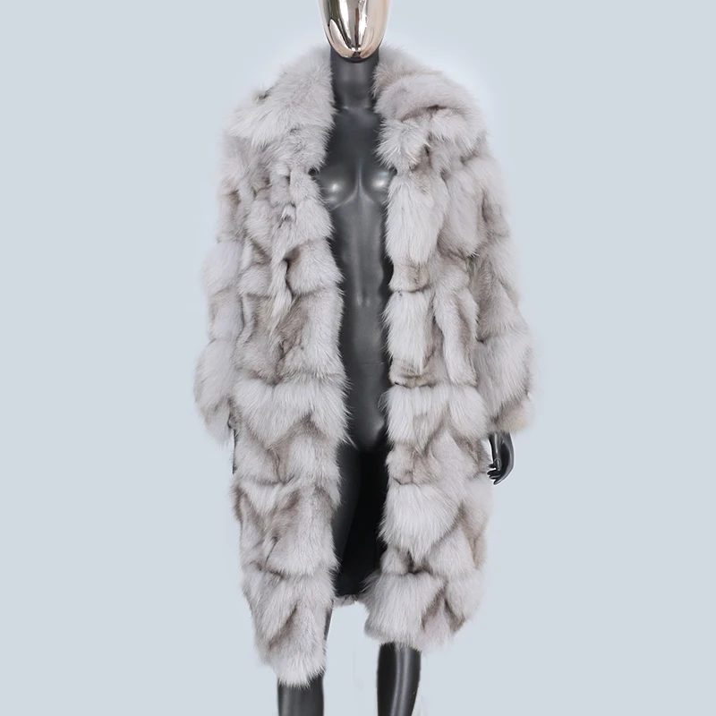 

2021 New Fashion X-Long Natural Real Fox Rex Rabbit Fur Coat Winter Jacket Women Outerwear Streetwear Thick Warm Korea Loose
