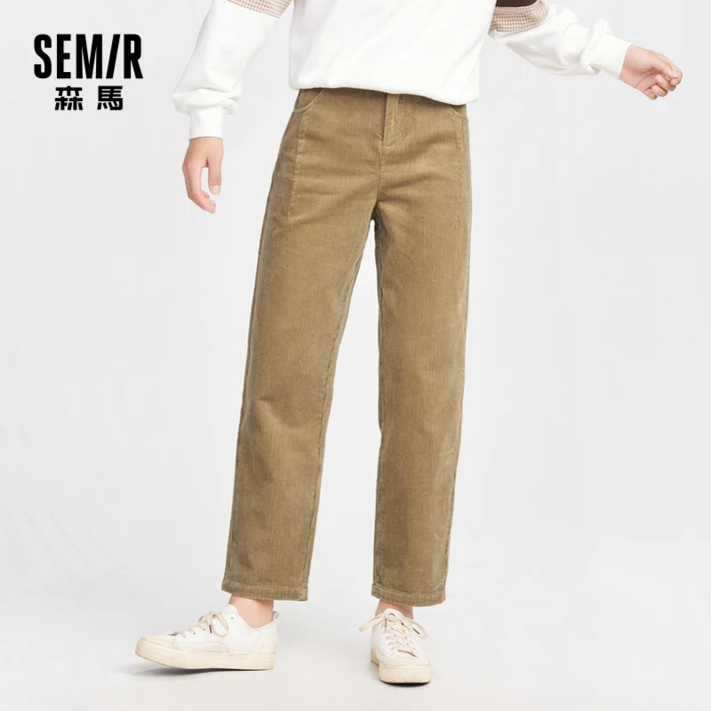 

Semir Pants Women Loose Solid Corduroy High Waist Solid Women Trousers Korean Style Leisure All-Match Simple Trendy