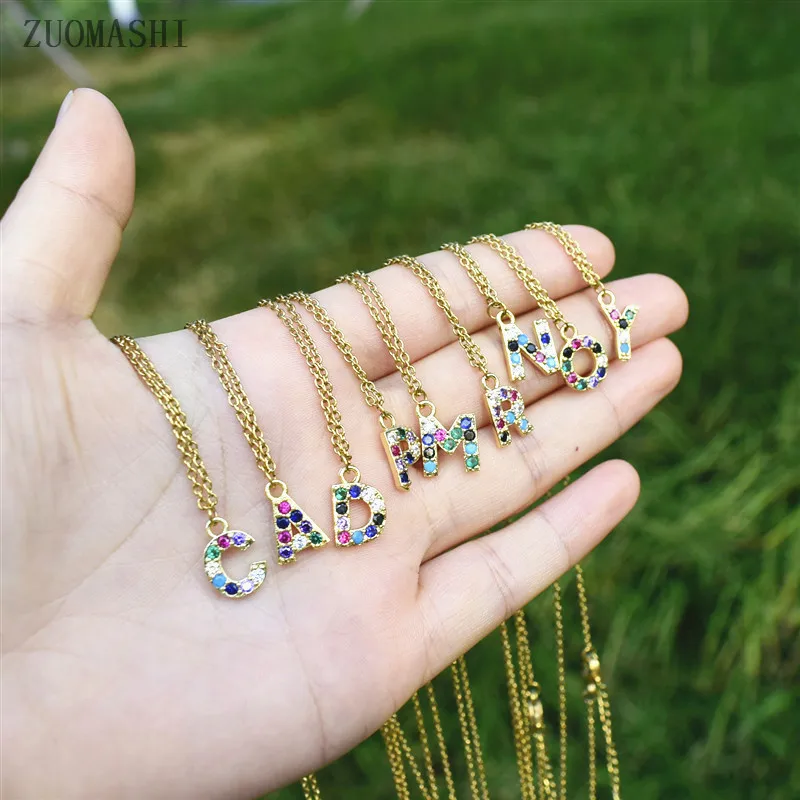 Ожерелье с разноцветными фианитами 26 тыльных букв|Ожерелья подвеской| |