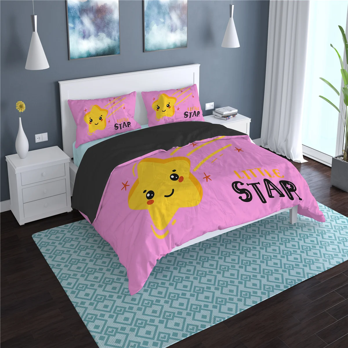 

3d Nordic Star Bedding Set 140*210 For Kids Girls Printed Duvet Cover 2/3pcs Luxury Queen King Size Quilt Cover Comforter Set