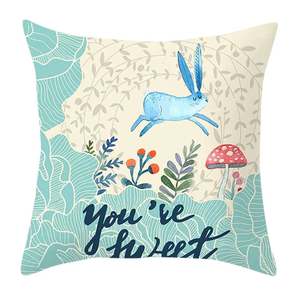 Happy Easter Cushion Cover Cartoon Rabbit Bunny Egg Print Throw Pillow Polyester Case Sofa Bed Decorative |