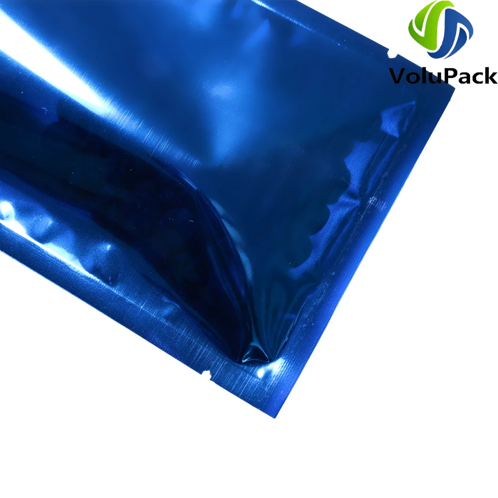

Open Top Heat Sealable Bags Smell Proof Packaging Bags Glossy Blue Pouches Eco Aluminum Foil Mylar Storage Bags With Tear Notch