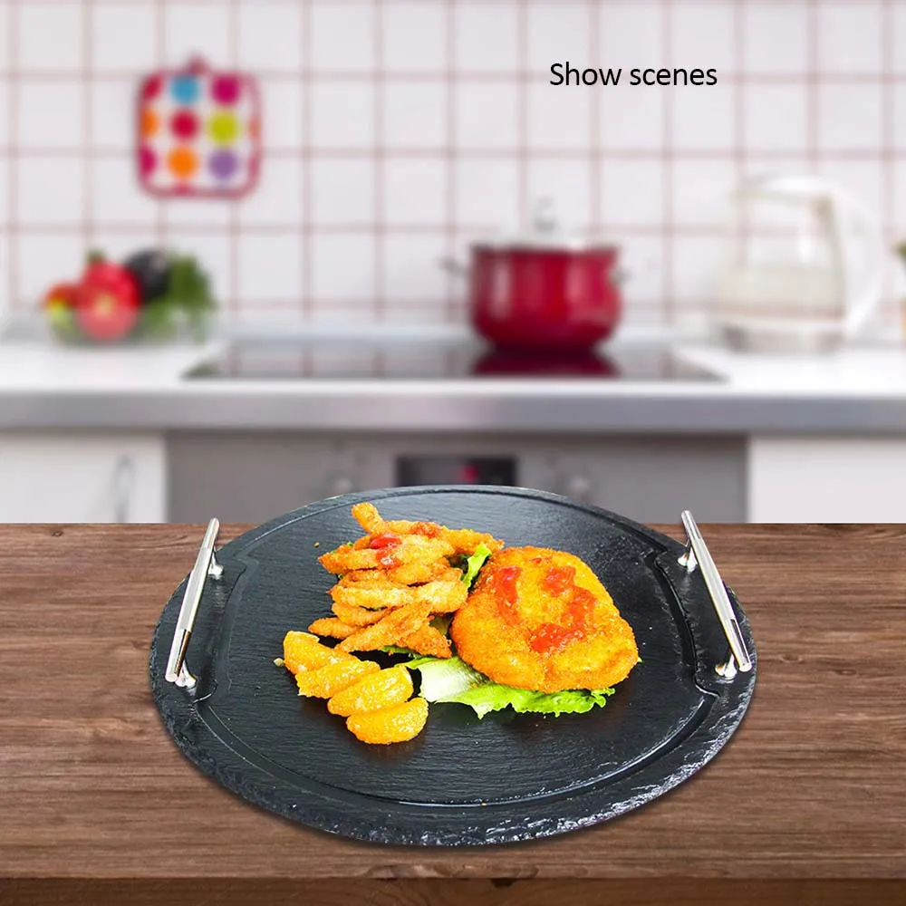 Натуральная пластина сланца тарелки для стейков шиферная столовая тарелка