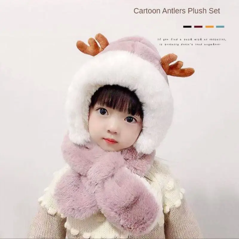 

2021 New Winter Children Hat Kids Caps Cartoon Hat For Girls Boys Scarf Thicken Cap Newborn Photography Baby Stuff