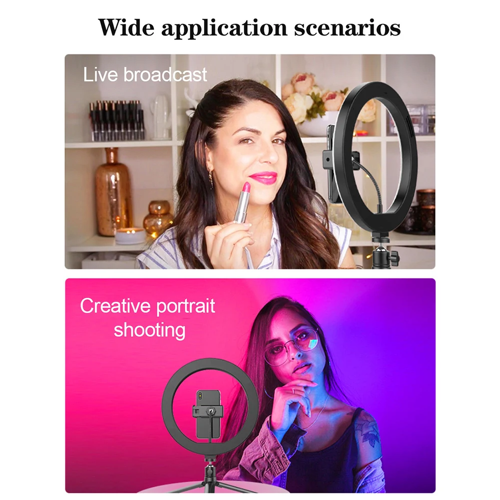 

10 inch RGB Ring Light LED Ring Fill Light Selfie Lamp with Tripod Stand RGB 26 Colors Makeup Video Light ForYoutube Tik Tok
