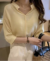 2021 loose casual tops oversized tees yellow fashion short sleeve streetwear summer mid length solid colors stand collar shirts