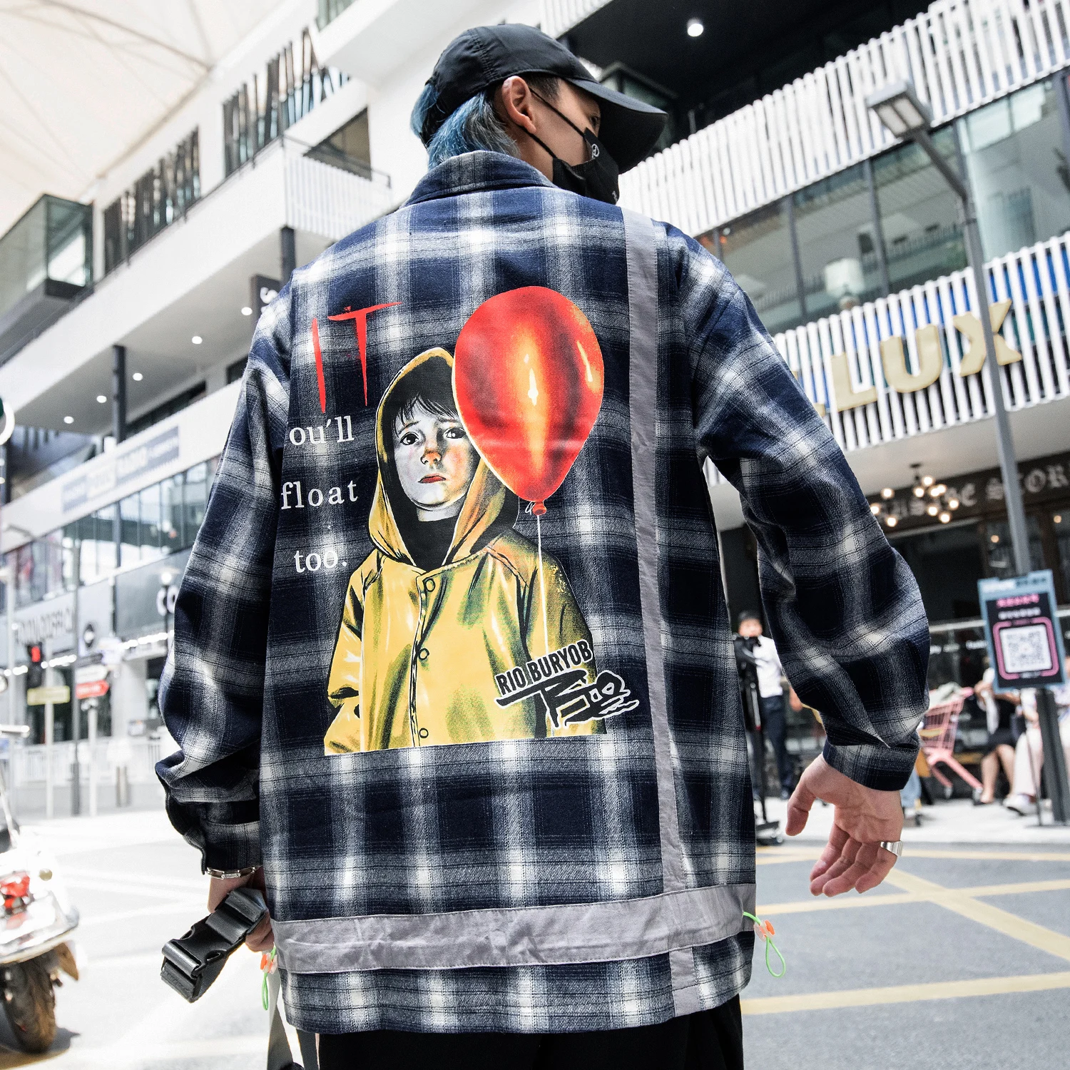 Мужская рубашка в клетку с рисунком воздушных шаров для мальчиков Модная уличная