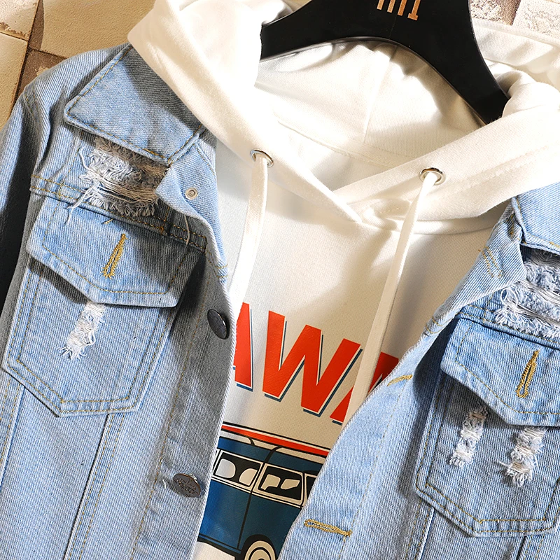 Модная Новая мужская Осенняя приталенная хлопковая джинсовая куртка Синие