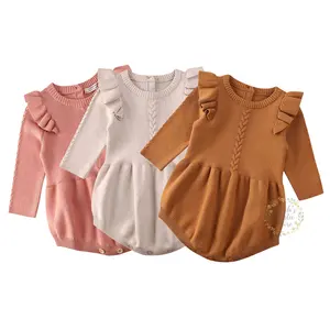 Весенне-осенняя одежда для малышей, 2020 г. Трикотажное боди для новорожденных девочек, однотонный гофрированный комплект с комбинезоном с длинными рукавами, От 0 до 3 лет