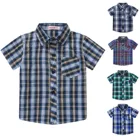Рубашка для мальчиков, с коротким рукавом, в клетку, в британском стиле, 2021
