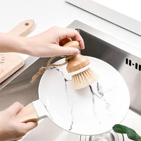 creative bamboo palm kitchen pan pot cleaning brush short round wooden handle household bowl dish washing tools