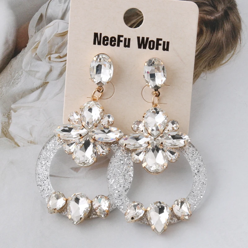 Женские полимерные серьги NeeFu WoFu большие брендовые с кристаллами длинные