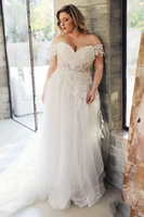 shwaepepty plus size a line boho wedding dresses 2020 v neck appliques lace beach wedding gowns off the shoulder bridal dress