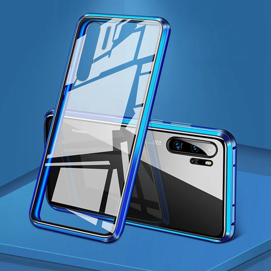Для huawei Y9 /Enjoy 9 Plus двухсторонний чехол из закаленного стекла для huawei Nova 5 5i 4 3 Магнитный адсорбционный металлический чехол - Цвет: Blue